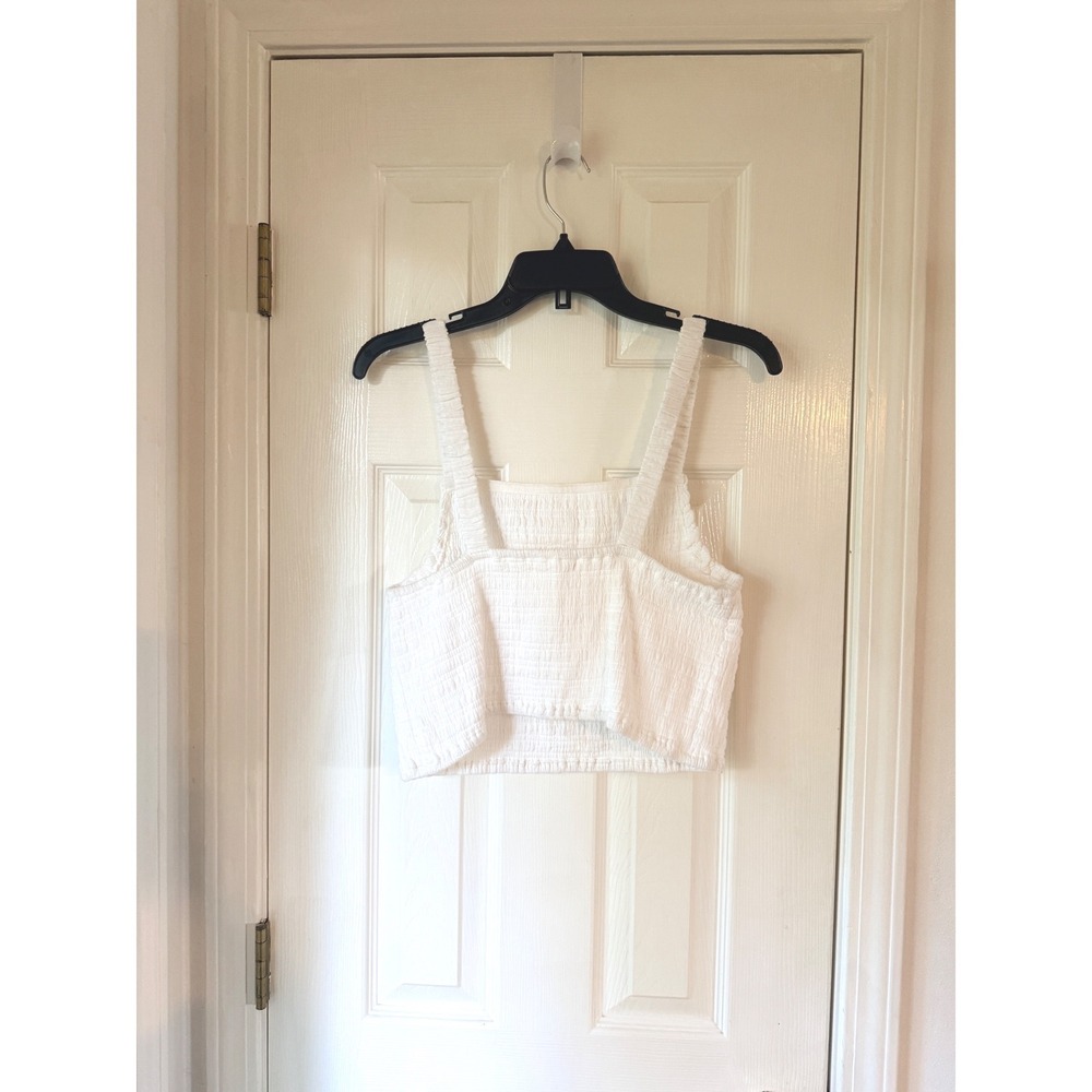 Marine Layer Lila Smocked Tank Top White Square Neck Cropped Cotton Size Large - Picture 5 of 5